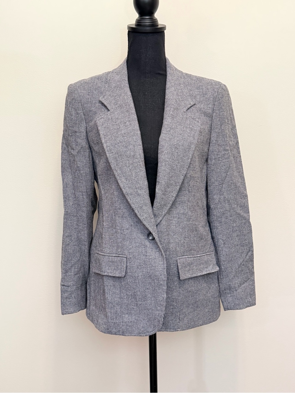 Pendleton Gray Single-Button Tailored Blazer 100% Wool Women M? Mini Houndstooth
